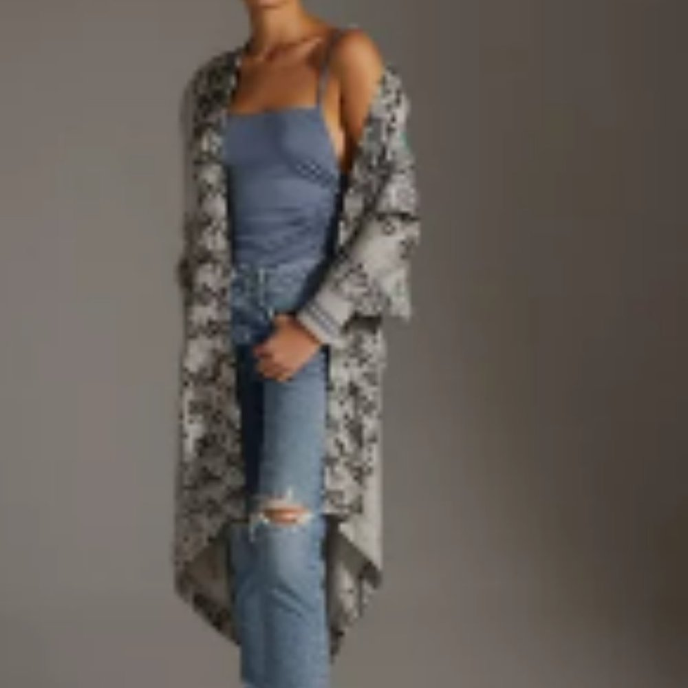 Anthropologie Black and Gray Patterned Coat